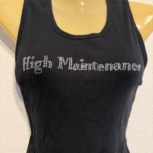 Isaac’s Designs Black Rhinestone “High Maintenance” Ribbed Tank Top XL Sparkle - Picture 2 of 8